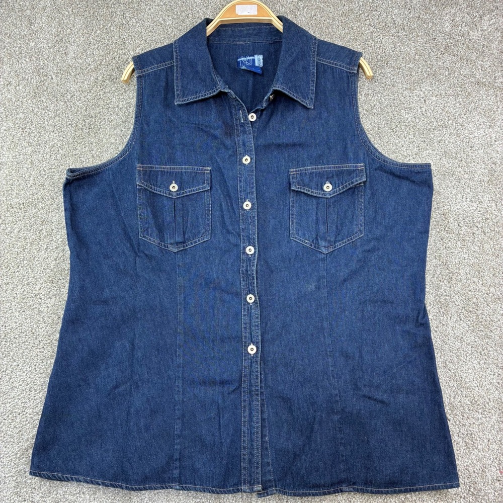 Venezia Jeans Denim Vest Size 18/20 Dark Wash Western Coastal Cowgirl Western